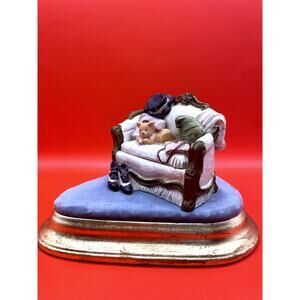 VTG Victorian Style Couch W/Orange Tabby Kitten Seetee Jewlery Trinket Box -RARE